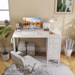 Lufeiya Small White Desk with Fabric Drawers, 40 Inch Kids Girls Teen Cute Study Desk for Bedroom Work, Reversible Computer Writing Table Desks with Drawer for Small Spaces Home Office