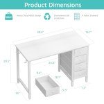 Lufeiya Small White Desk with Fabric Drawers, 40 Inch Kids Girls Teen Cute Study Desk for Bedroom Work, Reversible Computer Writing Table Desks with Drawer for Small Spaces Home Office