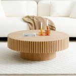 JURMALYN Round Coffee Table for Living Room Contemporary Wood Circle Fluted Coffee Table for Apartment, Easy Assembly ø31.49'', Wood Oak