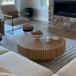 JURMALYN Round Coffee Table for Living Room Contemporary Wood Circle Fluted Coffee Table for Apartment, Easy Assembly ø31.49'', Wood Oak