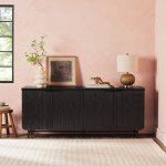 Walker Edison Modern Reema Scandinavian Fluted 4-Door Kitchen Storage Sideboard Buffet Cabinet Console, 69 Inch, Black