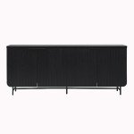 Walker Edison Modern Reema Scandinavian Fluted 4-Door Kitchen Storage Sideboard Buffet Cabinet Console, 69 Inch, Black
