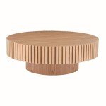 JURMALYN Round Coffee Table for Living Room Contemporary Wood Circle Fluted Coffee Table for Apartment, Easy Assembly ø31.49'', Wood Oak