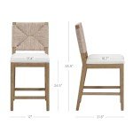 Nathan James Beacon Bohemian Boucle Bar Stool, Upholstered Counter Height Chair with Solid Wood Frame and Woven Seagrass Back for Kitchen Island, Light Brown/Seagrass/Cream Boucle, Set of 2
