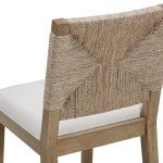 Nathan James Beacon Bohemian Boucle Bar Stool, Upholstered Counter Height Chair with Solid Wood Frame and Woven Seagrass Back for Kitchen Island, Light Brown/Seagrass/Cream Boucle, Set of 2