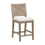 Nathan James Beacon Bohemian Boucle Bar Stool, Upholstered Counter Height Chair with Solid Wood Frame and Woven Seagrass Back for Kitchen Island, Light Brown/Seagrass/Cream Boucle, Set of 2