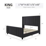 AMERLIFE King Size Bed Frame, Velvet Upholstered Platform Bed with Vertical Channel Tufted Headboard & Footboard/Wingback, Mattress Foundation with Wood Slats, No Box Spring Needed, Black