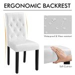 Yaheetech Dining Chairs with Leather Seat and Solid Wood Legs Button Tufted Padded Kitchen Chair Accent Side Chair for Home Kitchen and Restaurant, Set of 6, White