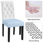 Yaheetech Dining Chairs with Leather Seat and Solid Wood Legs Button Tufted Padded Kitchen Chair Accent Side Chair for Home Kitchen and Restaurant, Set of 6, White