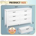WLIVE 6 Drawer Dresser, Retro Chest of Drawers with Metal Handle, Double Wood Dresser for Bedroom, Living Room, Large Storage Cabinet, White