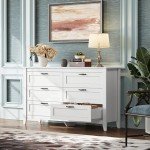 WLIVE 6 Drawer Dresser, Retro Chest of Drawers with Metal Handle, Double Wood Dresser for Bedroom, Living Room, Large Storage Cabinet, White