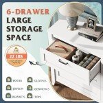 WLIVE 6 Drawer Dresser, Retro Chest of Drawers with Metal Handle, Double Wood Dresser for Bedroom, Living Room, Large Storage Cabinet, White