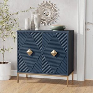 Sideboard Buffet Cabinet with Storage, Modern Accent Cabinet with 2 Doors and Shelves Wood Coffee Bar Table for Dining Living Room Entryway, Blue
