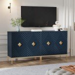 Sideboard Buffet Cabinet with Storage, Modern Accent Cabinet with 2 Doors and Shelves Wood Coffee Bar Table for Dining Living Room Entryway, Blue