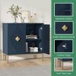 Sideboard Buffet Cabinet with Storage, Modern Accent Cabinet with 2 Doors and Shelves Wood Coffee Bar Table for Dining Living Room Entryway, Blue