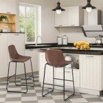 Rfiver Pu Faux Leather Bar Stools Set of 2, Industrial Pub Barstools with Back and Footrest, Modern Armless Bar Height Stool Chairs (Brown, 30" Barstool x2)