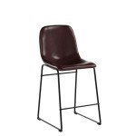 Rfiver Pu Faux Leather Bar Stools Set of 2, Industrial Pub Barstools with Back and Footrest, Modern Armless Bar Height Stool Chairs (Brown, 30" Barstool x2)