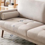 Vonanda Fabric Sofa Couch, Mid-Century 73 Inch 3 Seater Linen Couch with Hand-Stitched Comfort Cushion and Bolster Pillows for Living Room,Elegant Beige
