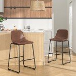 Rfiver Pu Faux Leather Bar Stools Set of 2, Industrial Pub Barstools with Back and Footrest, Modern Armless Bar Height Stool Chairs (Brown, 30" Barstool x2)