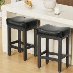 Raynesys Counter Height Bar Stools Set of 2, 24 Inch Barstools for Kitchen Island Counter, Bonded Leather Kitchen Stools with Thick Saddle Seats & Heavy Duty Metal Base, Easy Assembly, All Black
