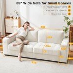 Hanherry 89" Sofa for Living Room, Modern Comfy Sofa with Medium Firm Seat Cushion, Removable Cover,Wide Armrest,USB/Type-C Port,Chenille Fabric Couches for Small Space,Apartment