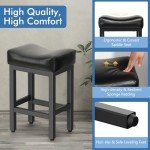 Raynesys Counter Height Bar Stools Set of 2, 24 Inch Barstools for Kitchen Island Counter, Bonded Leather Kitchen Stools with Thick Saddle Seats & Heavy Duty Metal Base, Easy Assembly, All Black