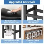 Raynesys Counter Height Bar Stools Set of 2, 24 Inch Barstools for Kitchen Island Counter, Bonded Leather Kitchen Stools with Thick Saddle Seats & Heavy Duty Metal Base, Easy Assembly, All Black