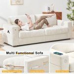 Hanherry 89" Sofa for Living Room, Modern Comfy Sofa with Medium Firm Seat Cushion, Removable Cover,Wide Armrest,USB/Type-C Port,Chenille Fabric Couches for Small Space,Apartment