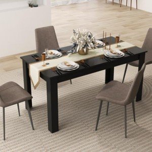 Moccha Wood Dining Table for 4-6 People, 63" Wood Rectangle Dinner Table, Modern Kitchen Table with L-Shaped Legs, 330lbs Weight Capacity, Farmhouse Dinette Table for Dining Room, Living Room, Black