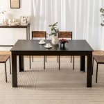 Moccha Wood Dining Table for 4-6 People, 63" Wood Rectangle Dinner Table, Modern Kitchen Table with L-Shaped Legs, 330lbs Weight Capacity, Farmhouse Dinette Table for Dining Room, Living Room, Black