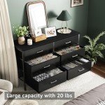 BOLUO Wide Black Dresser for Bedroom 6 Drawer, Dresser TV Stand for 60" TV Dressers & Chests of Drawers Fabric for Closet Modern