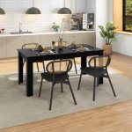 Moccha Wood Dining Table for 4-6 People, 63" Wood Rectangle Dinner Table, Modern Kitchen Table with L-Shaped Legs, 330lbs Weight Capacity, Farmhouse Dinette Table for Dining Room, Living Room, Black