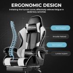 GTPLAYER Gaming Chair, Computer Chair with Footrest and Lumbar Support, Height Adjustable Game Chair with 360°-Swivel Seat and Headrest and for Office or Gaming (White)