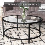 Best Choice Products 36in Modern Round Tempered Glass Accent Side Coffee Table for Living Room, Dining Room, Tea, Home Décor w/Metal Frame, Non-Marring Foot Caps - Black