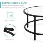 Best Choice Products 36in Modern Round Tempered Glass Accent Side Coffee Table for Living Room, Dining Room, Tea, Home Décor w/Metal Frame, Non-Marring Foot Caps - Black