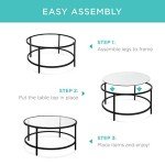 Best Choice Products 36in Modern Round Tempered Glass Accent Side Coffee Table for Living Room, Dining Room, Tea, Home Décor w/Metal Frame, Non-Marring Foot Caps - Black