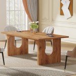 Tribesigns Modern Dining Table for 6 to 8 People, 71" Large Kitchen Dining Table with Wood Pedestal Base, Rectangular Long Dinner Table for Kitchen, Dining Room, Living Room, Rustic Brown