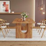 Tribesigns Modern Dining Table for 6 to 8 People, 71" Large Kitchen Dining Table with Wood Pedestal Base, Rectangular Long Dinner Table for Kitchen, Dining Room, Living Room, Rustic Brown