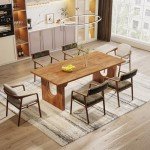 Tribesigns Modern Dining Table for 6 to 8 People, 71" Large Kitchen Dining Table with Wood Pedestal Base, Rectangular Long Dinner Table for Kitchen, Dining Room, Living Room, Rustic Brown