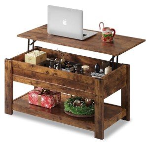 WLIVE Coffee Table, 39" Lift Top Coffee Table with Hidden Compartment and Storage Shelf for Living Room, Rustic Brown