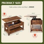 WLIVE Coffee Table, 39" Lift Top Coffee Table with Hidden Compartment and Storage Shelf for Living Room, Rustic Brown
