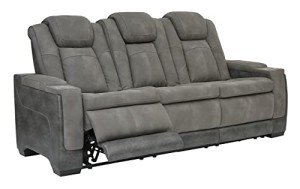 Signature Design by Ashley Next-Gen DuraPella Modern Faux Leather Power Reclining Sofa with Adjustable Headrest, Gray