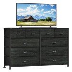 Furnulem Bedroom Dresser for 55”Long TV Stand Entertainment Center Dressers & Chests of Drawers,10 Storage Fabric Drawer, Sturdy Metal Frame Tall Storage Cabinet for Living Room, Entryway, Black Oak