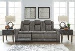 Signature Design by Ashley Next-Gen DuraPella Modern Faux Leather Power Reclining Sofa with Adjustable Headrest, Gray