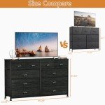 Furnulem Bedroom Dresser for 55”Long TV Stand Entertainment Center Dressers & Chests of Drawers,10 Storage Fabric Drawer, Sturdy Metal Frame Tall Storage Cabinet for Living Room, Entryway, Black Oak