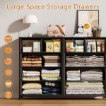 Furnulem Bedroom Dresser for 55”Long TV Stand Entertainment Center Dressers & Chests of Drawers,10 Storage Fabric Drawer, Sturdy Metal Frame Tall Storage Cabinet for Living Room, Entryway, Black Oak