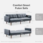 mopio Aaron 76.8" Couch, Small Futon Sofa Bed, Sleeper, Loveseat, Mid Century Modern Futon Couch, Sofa Cama, Couches for Living Room, Bedroom (Cloud Gray, Faux Leather)