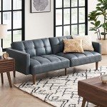 mopio Aaron 76.8" Couch, Small Futon Sofa Bed, Sleeper, Loveseat, Mid Century Modern Futon Couch, Sofa Cama, Couches for Living Room, Bedroom (Cloud Gray, Faux Leather)