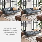 mopio Aaron 76.8" Couch, Small Futon Sofa Bed, Sleeper, Loveseat, Mid Century Modern Futon Couch, Sofa Cama, Couches for Living Room, Bedroom (Cloud Gray, Faux Leather)