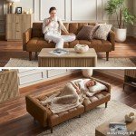 mopio Aaron 76.8" Couch, Small Futon Sofa Bed, Sleeper, Loveseat, Mid Century Modern Futon Couch, Sofa Cama, Couches for Living Room, Bedroom (Cloud Gray, Faux Leather)